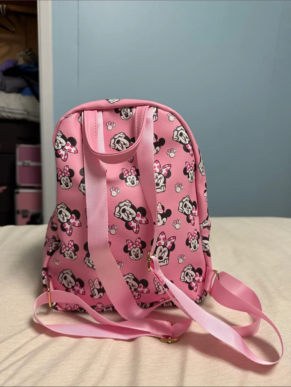 NWOT Disney Pink Minnie Mouse Patterned Kids Mini Backpack with Gold Zipper